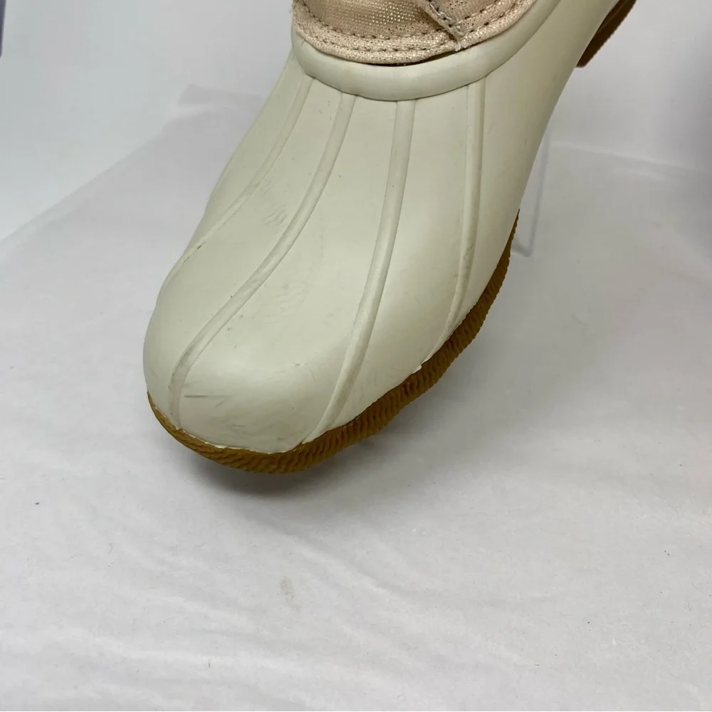 Sperry Saltwater Ivory Gold Waterproof Fleece Duck Boots Sz 6
